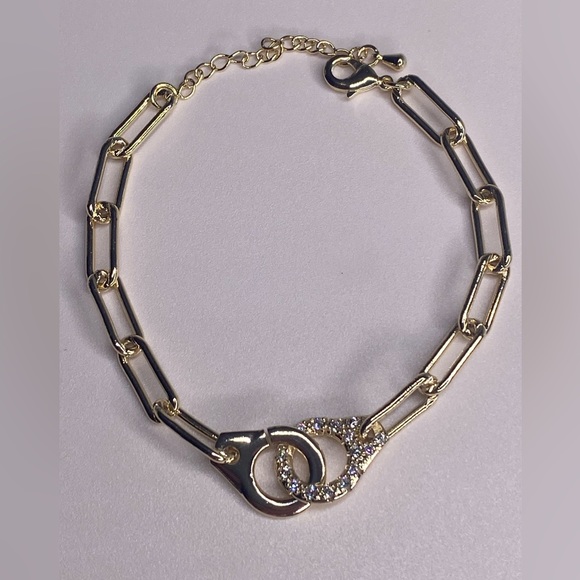 GOLD & PAVE CRYSTAL HANDCUFF BRACELET - Picture 2 of 3